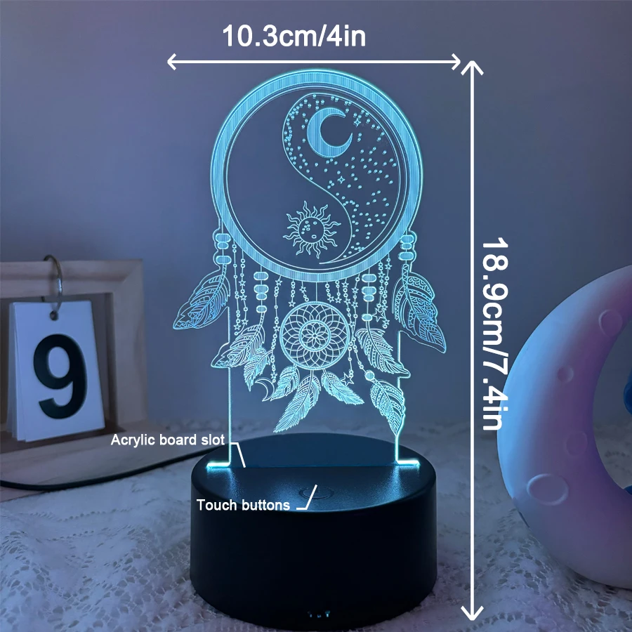 1PC Dreamcatcher 3D Nightlight - 7 color LED with touch light base, USB-powered, perfect home decor gift