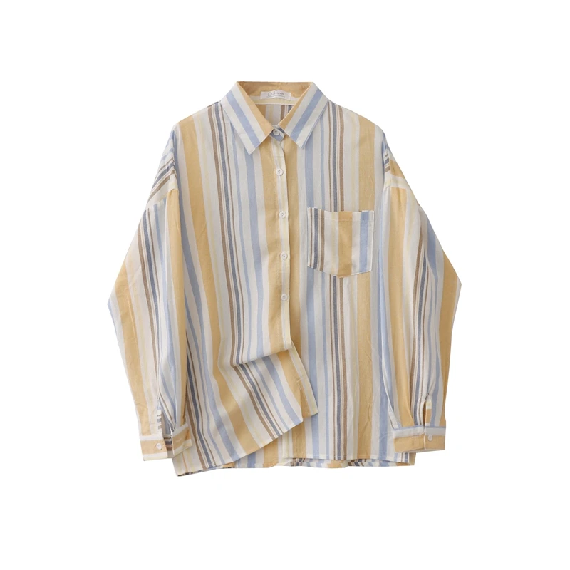 

Women Summer Shirt Korean Style Striped Loose Casual Top High Street Fashion Versatile Oversized Thin Blouse Small Fresh Color