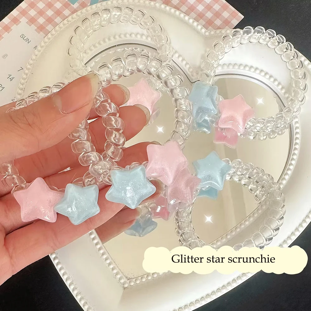 

2PCS Spring New Sweet Glitter Stars Phone Line Hairband Cute Sister ins Girls Tie Hair Rope Rubber Band Headdress