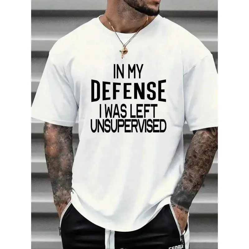 

Funny "In My Defense" T-Shirt, Sarcastic Quote Graphic Tee, Men's Humorous Saying Top, Casual Streetwear, Novelty Gift