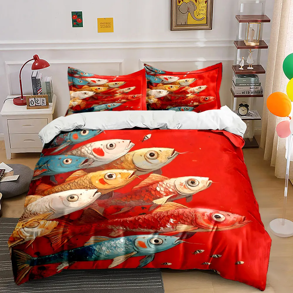 

Colorful Fish Trio Illustration Set Exquisite three-piece bedding set gift for kids and adults