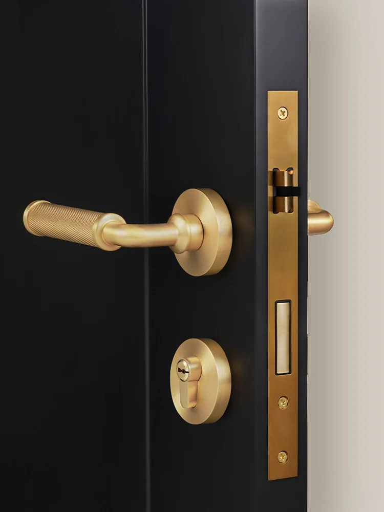 Dooroom Luxury Brass Knurled Door Handle Set Brushed Brass Modern Interior Bedroom Bathroom Dummy Knob Privacy Passage Locks