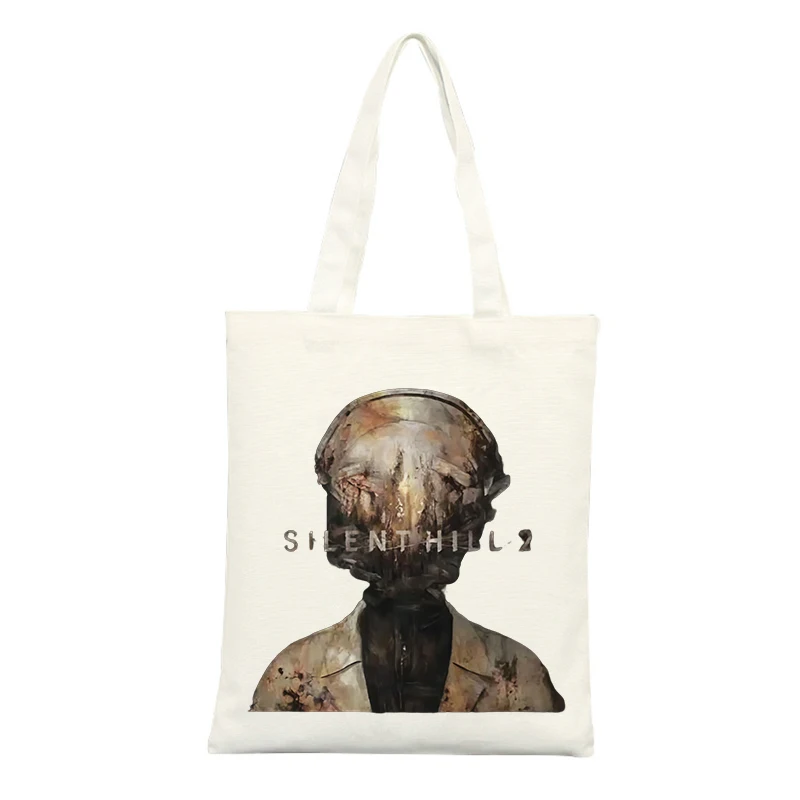Abstract Face Graphic Canvas Tote Bag with Typography Print, Ideal for Casual Daily Use and Urban Outings