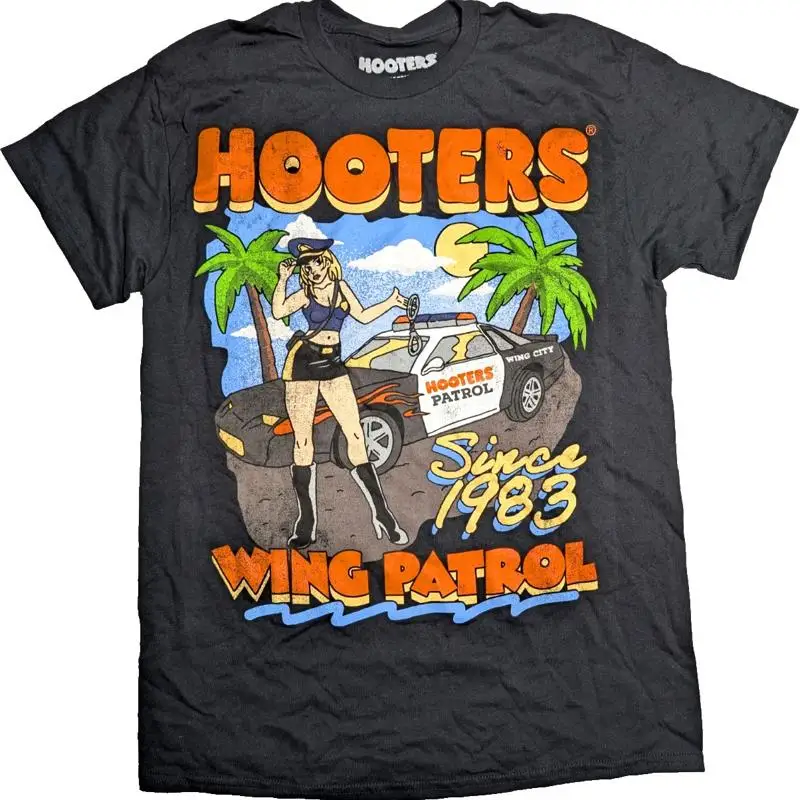 Hooters Wing Patrol T-Shirt Men's Medium Black Graphic Tee Since 1983 Retro