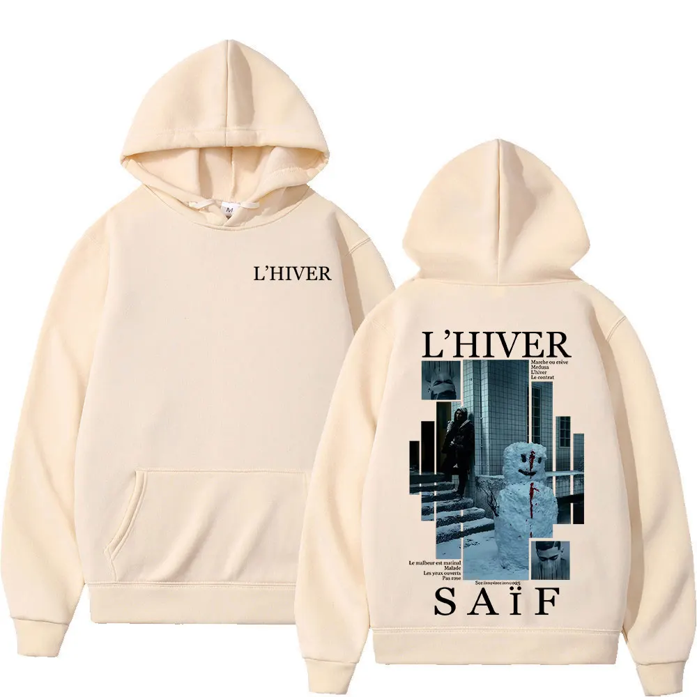 Rapper L'HIVER Saif Album 2025 Hoodies Men's Hip Hop Fleece Pullover Sweatshirt Retro Long Sleeve Oversized Hoodie Streetwear