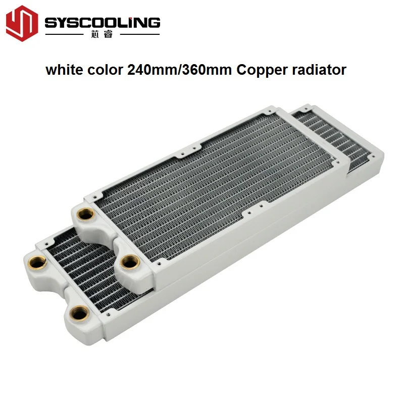 Radiator Tembaga Warna Putih Syscooling untuk Pendingin Air PC 240Mm/360Mm G1/4 Thread 12 Saluran Air