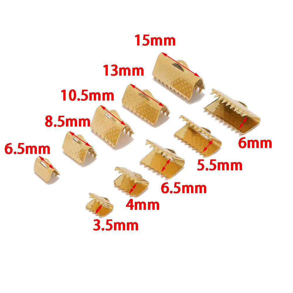 20Pcs Stainless Steel Leather Cord Ribbons Clip Toothed Edge End Cap Clasps Necklace Connectors For Diy Bracelet Jewelry Making