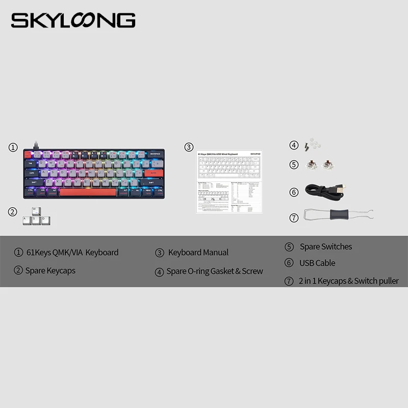 Imagem -04 - Skyloong Novo Teclado com Fio Usb Gk61 Qmk Via 60 Macro Programável Hot-swappable Rgb Backlight Pbt Pudding Keycap Tátil Linear Switch Teclado Teclado para Jogadores de Baixa Latência