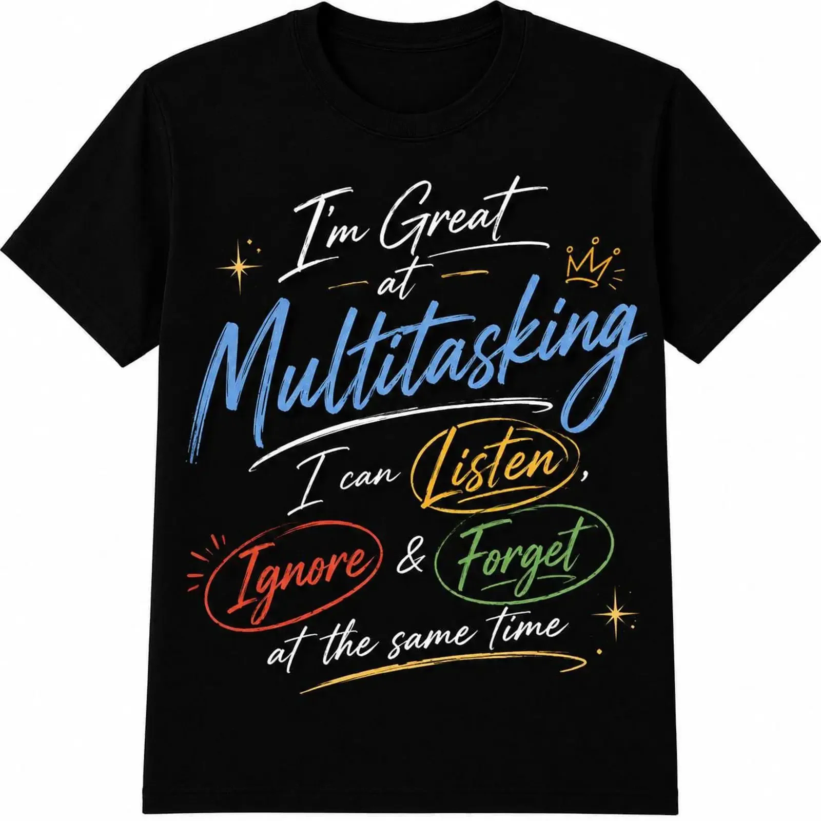 Funny Multitasking T Shirt Sarcastic Quote Humorous  vintage Washed fashion homme Top For Everyday Wear streetwear Unisex