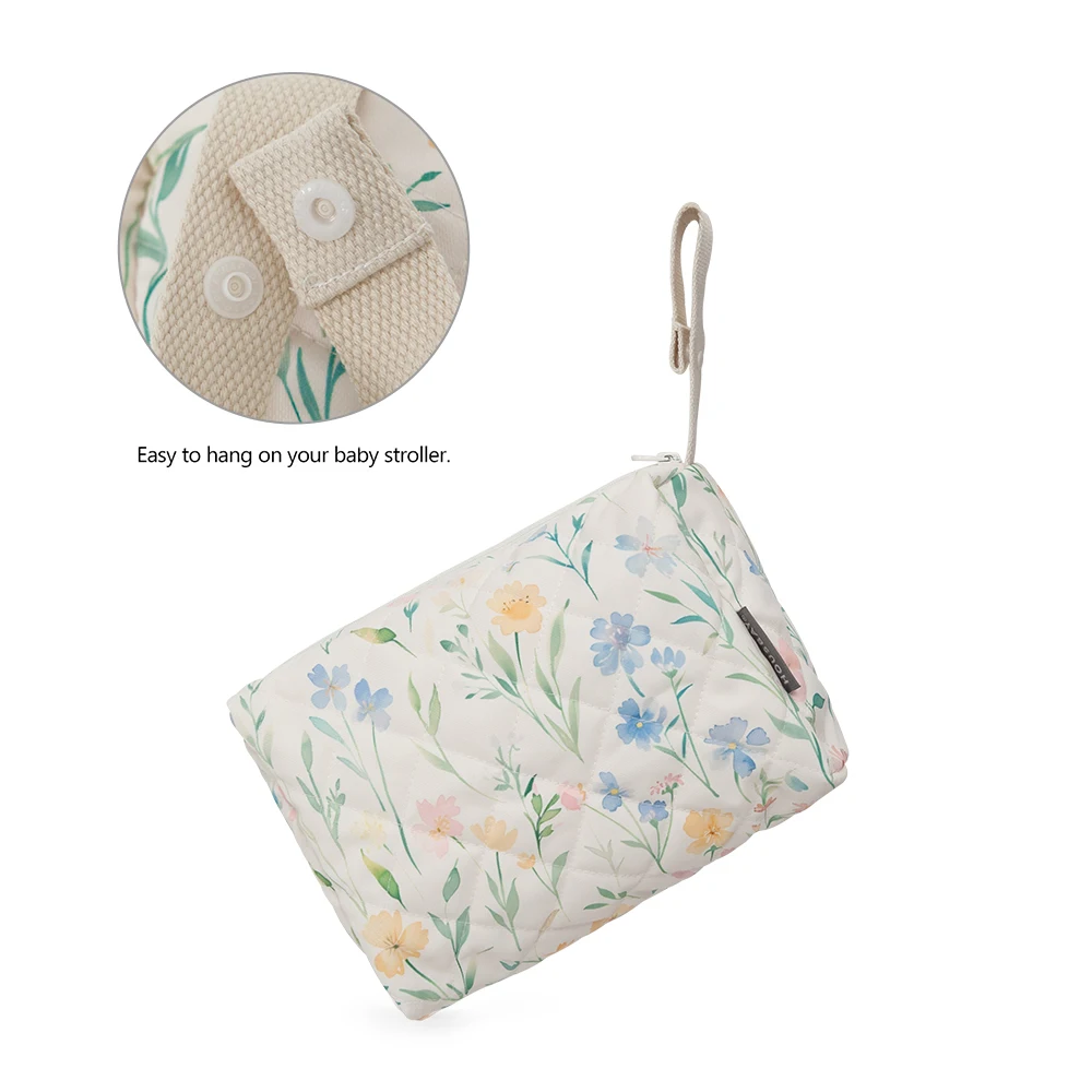 Baby Diaper Bag Spring Florals Printed Portable Pouch Waterproof Wet/Dry Storage Handbag For Outer Travel Reusable