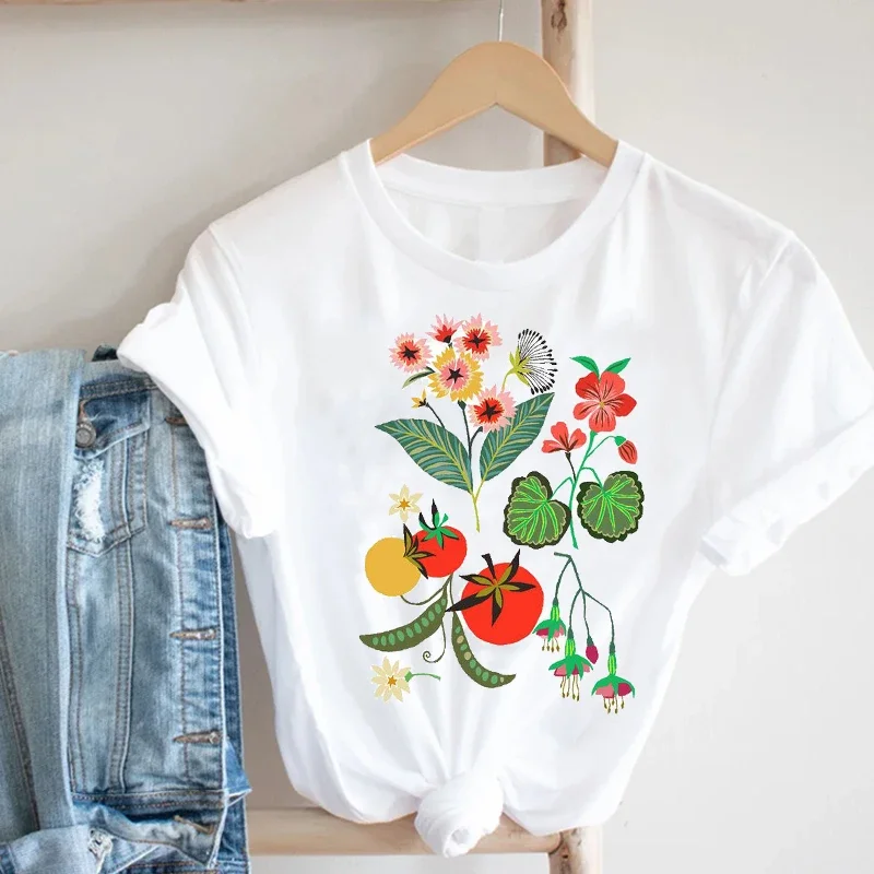 Zomer Vrouwen T-shirt Afdrukken Cartoon Plant Lente 90s Mujer Camisetas Meisje Mode Kleding Print Tee Top T-shirt Vrouwelijke Kleding