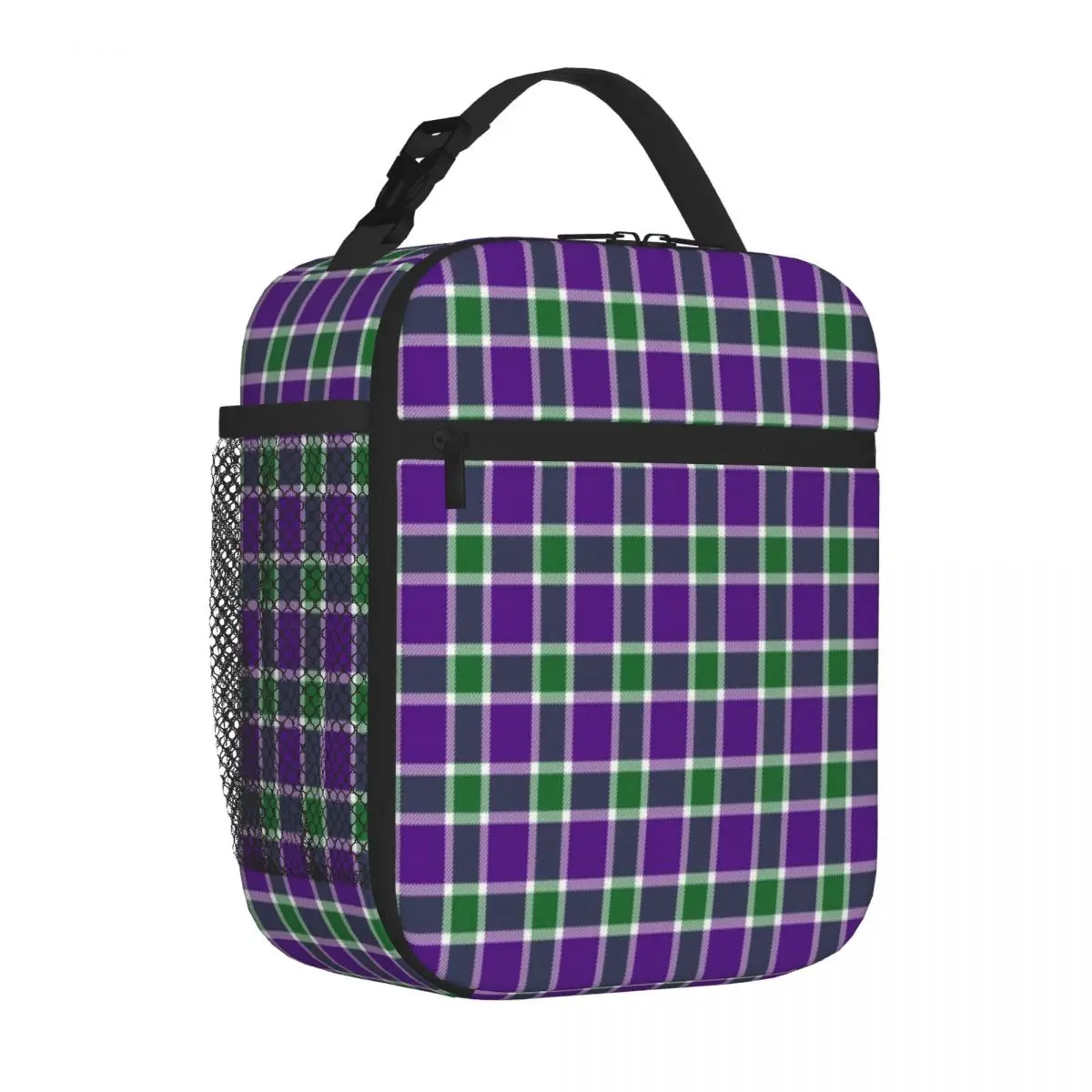 Hot Sale Purple Green And White Tartan Outdoor Rugged Insulated Food Bag Auto Travel Cooler Tote