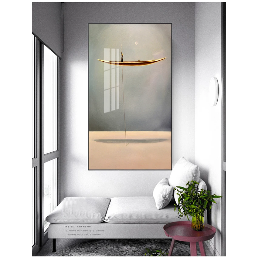 Print Nordic Wall Art Picture Living Room Decor Golden Boat Abstract Canvas Painting Minimalist Landscape Artwork Poster