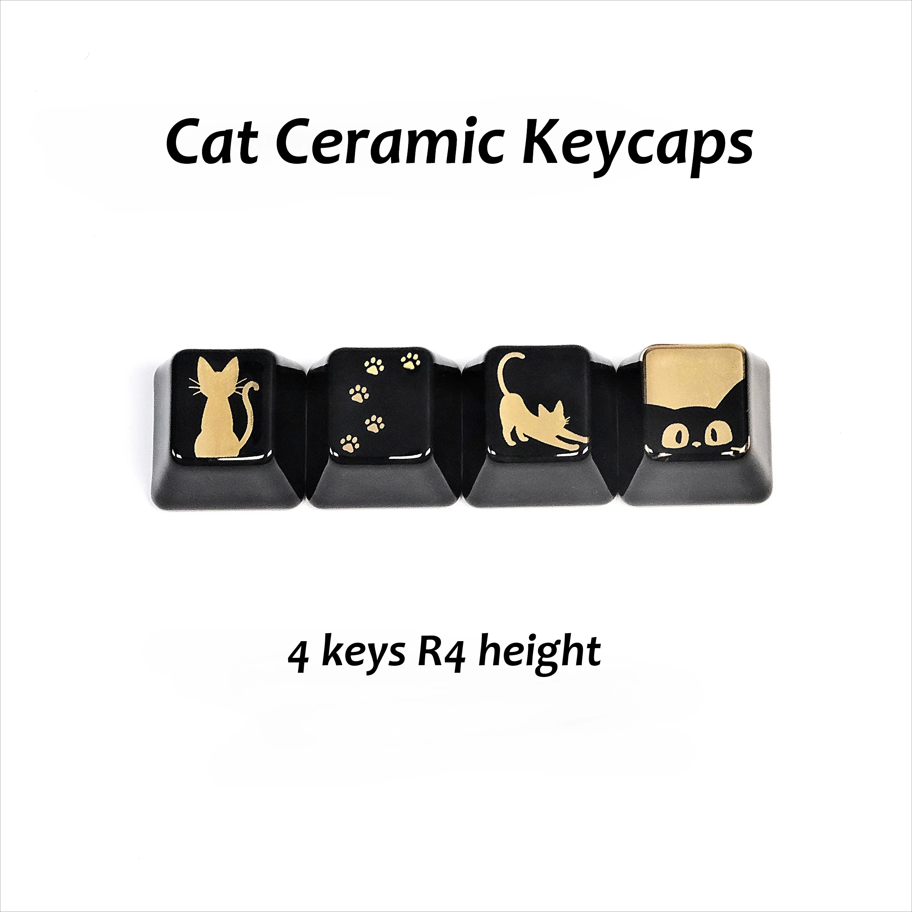 MAIMOOO Ceramic Cat Keycaps Black White Chinese Character Butterflies WASD/R4 Cherry Personalized Summer Ice Feel Keycaps 4PCS