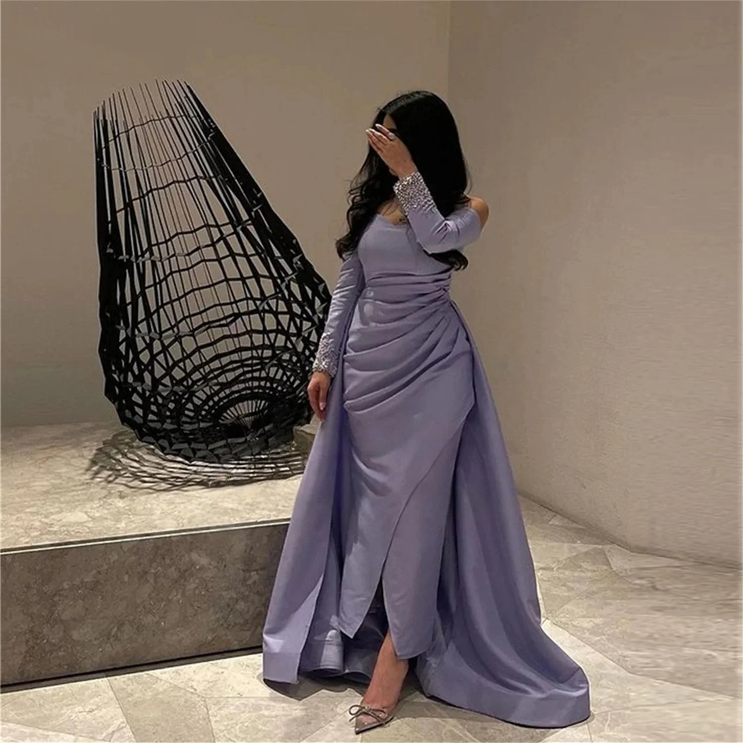 

Beaded Long Sleeves Bespoke Occasion Gown Evening Dresses Pastrol Unisex Jersey Retro Dubai Saudi Arabic Israel Prom Customized