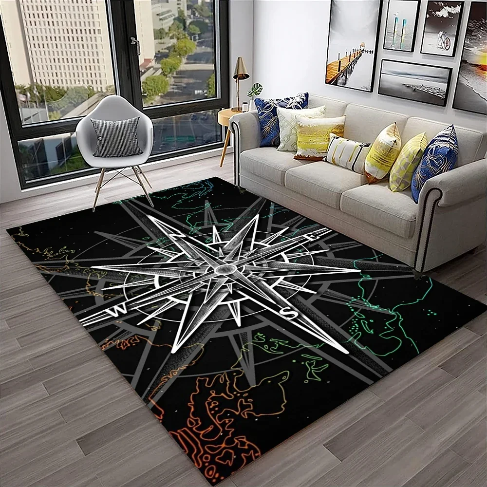 Retro Compass Navigation Map Carpet Rug for Home Living Room Bedroom Sofa Doormat Decor,Child Play Area Rug Non-slip Floor Mat