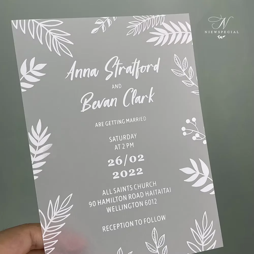 50pcs Elegant Transparent Wedding Invitation for Modern and Nature-Inspired Ceremonies White Leaf Design Vellum Paper Invitation