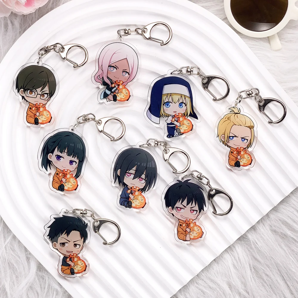 1/8Pcs Anime Figures Fire Force Acrylic Car Keychain Bag Charms Accessories Cute Backpack Key Holder Funny Keyring Friends Gifts