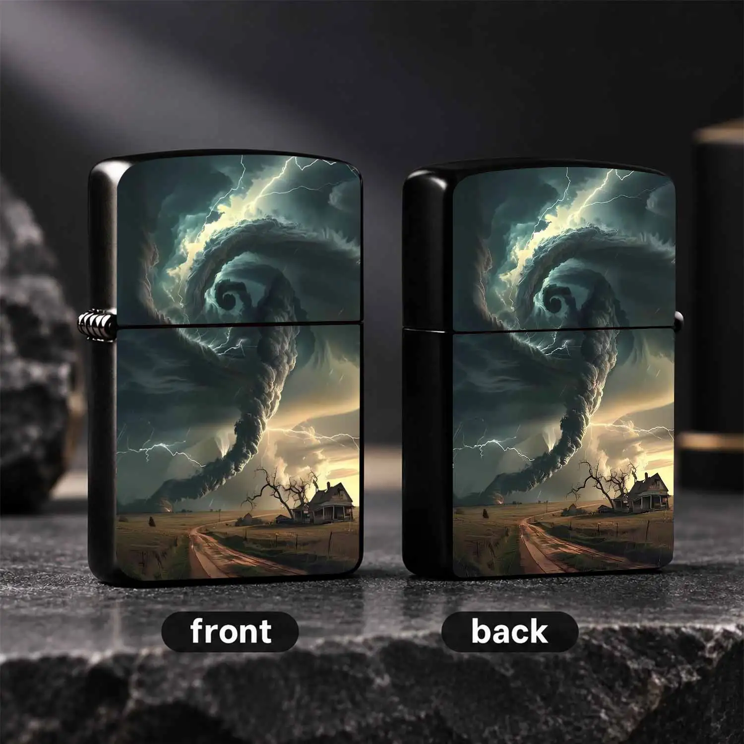 Creative TornadoScenery Lighter, Artistic Whirlwind Lightning Prairie Pattern Design, Portable Versatile Ignition Tool for Daily Outdoor Travel, Home Camping, Unique Decorative Practical Gift for A Humorous And Interesting Lighter