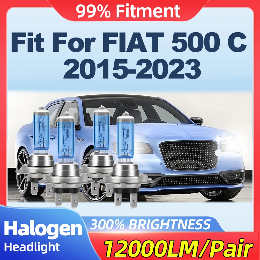 

Fit For FIAT 500 C 2015-2019 2020 2021 2022 2023 24000LM Super White Car Halogen Headlights 200W Turbo Auto Lamps 12V 6000K