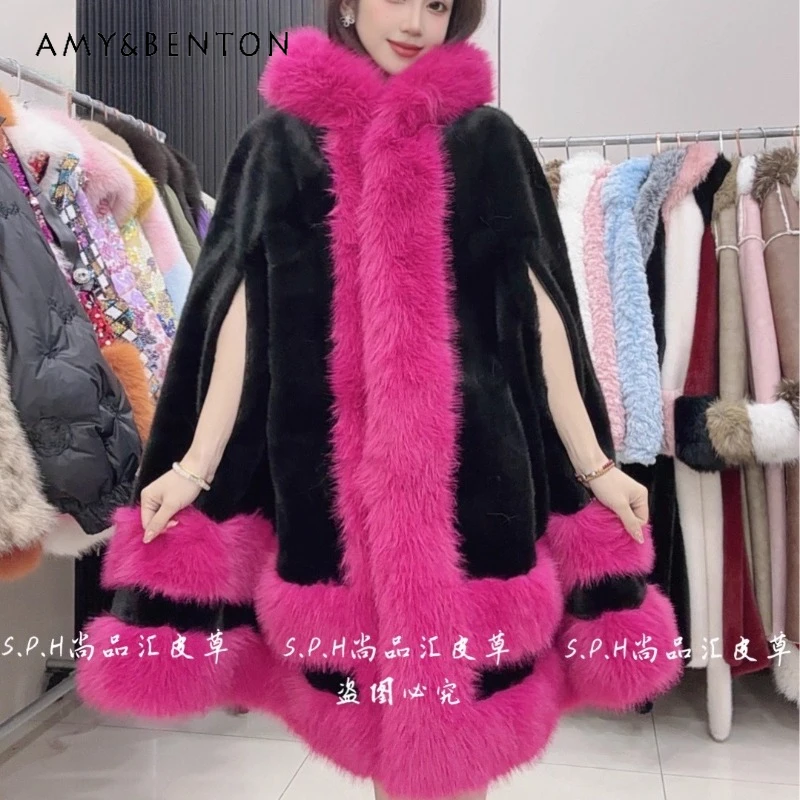

2025 Winter New Soft Thickened Hooded Fur Collar Jacket Slimming Warm Comfortable Long-sleeves Faux Fur Coat Women's Clothing