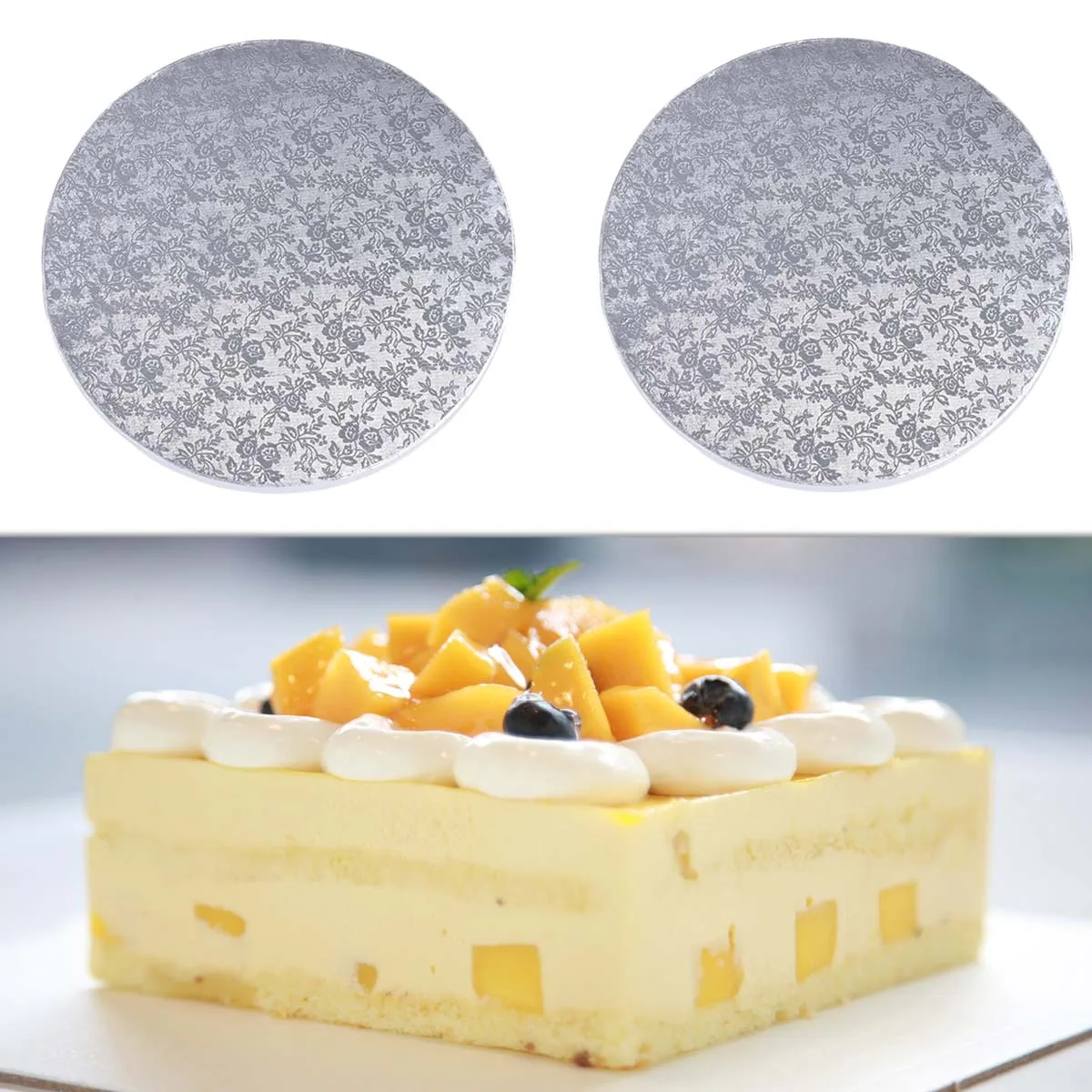 

8 Inch Round Silver Cake Board For Decorated Cakes Moving Plate Turntable Baking Tool Aluminum Foil Material Safe Diy Birthday