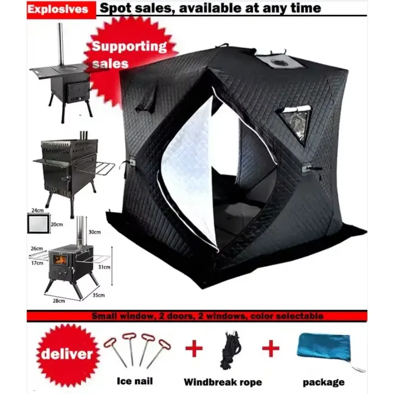 Outdoor Hexagon Insulated Portable Sauna Tent Automatic Pop Up Three Layer Thicken Winter Ice Fishing Tent with Window