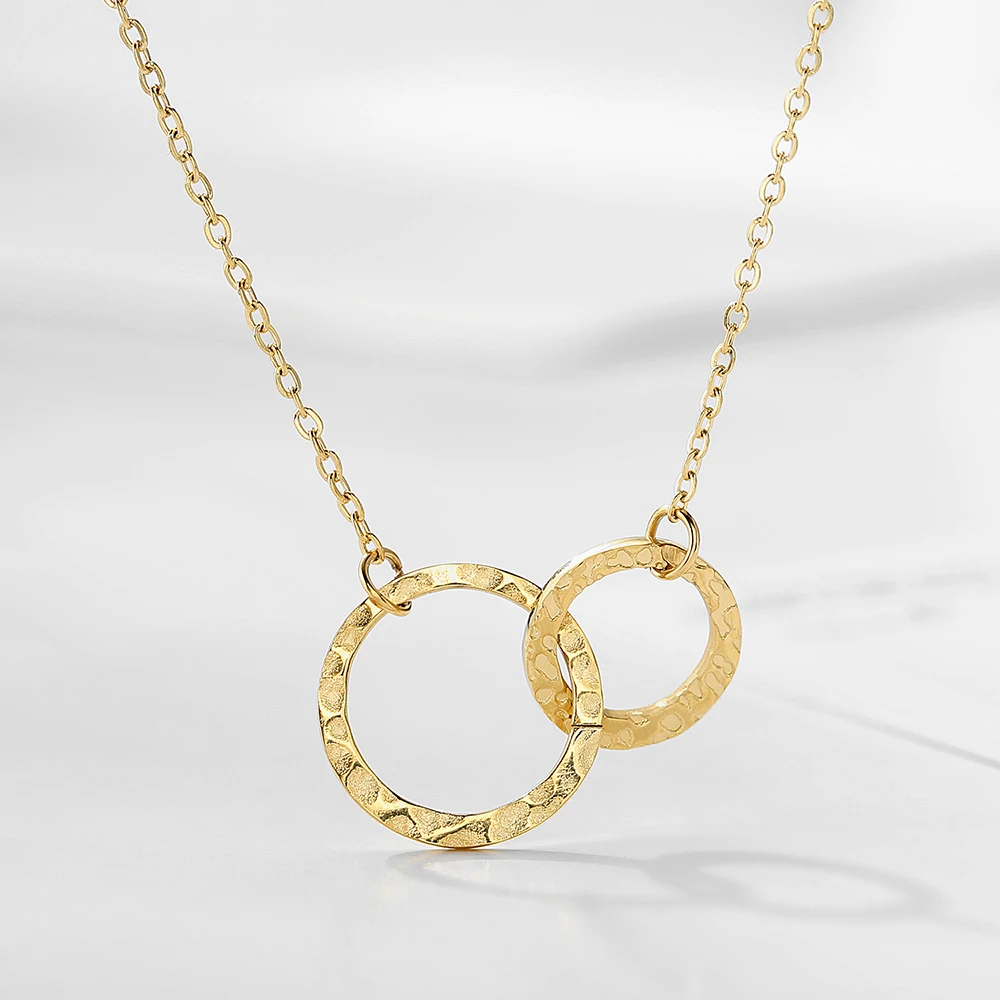 Stainless Steel Necklaces for Women Fashion Thin Chain Minimalist Dainty Double Circle Pendant Necklace on The Neck Jewelry Gift image 4