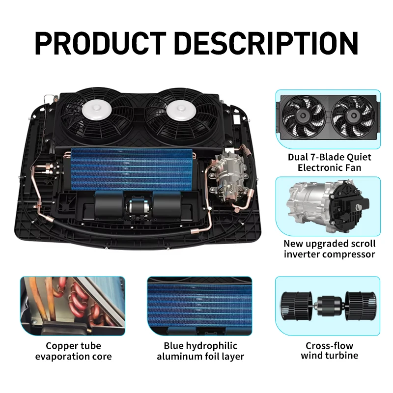 مكيف هواء مثبت على السطح تيار مستمر 12 فولت 24 فولت مكيفات هواء لوقوف السيارات على السطح للمقصورة RV تخييم شبه شاحنة مكيف هواء لوقوف السيارات