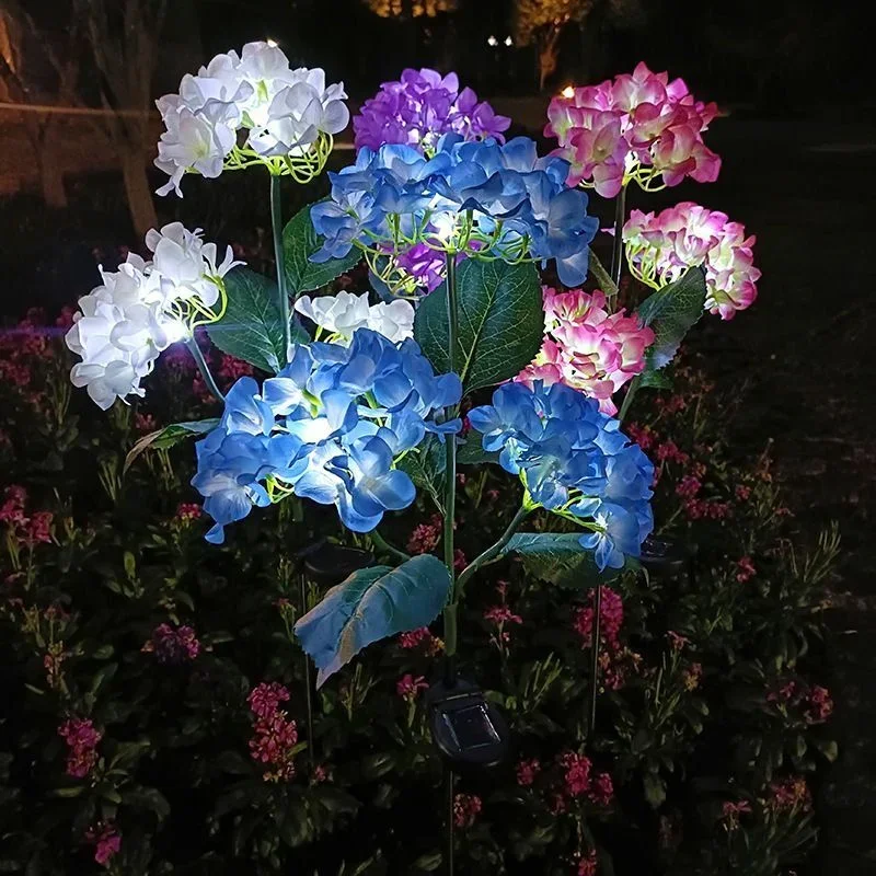 Garden Decor 3 Heads Hydrangea Artificial Flower Solar Lawn Lamp Summer Wedding Party Holiday Outdoor Patio Yard Decoration Lamp view 3