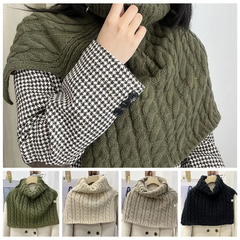 Fashion Solid Color High Collar Shawl Twist Warm Shawl Wraps Scarf Accessories Korean Style Scarves Knitted Shawl Girl