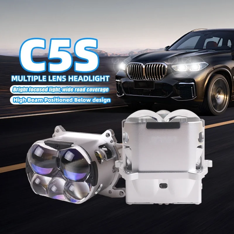 NXY C5S 3 Inch Bi LED Projector Lens Headlight 160W 6000K 5 Eye Dragon Ball Hi Lo Beam Canbus Plug&Play H4 H7 H11 Retrofit