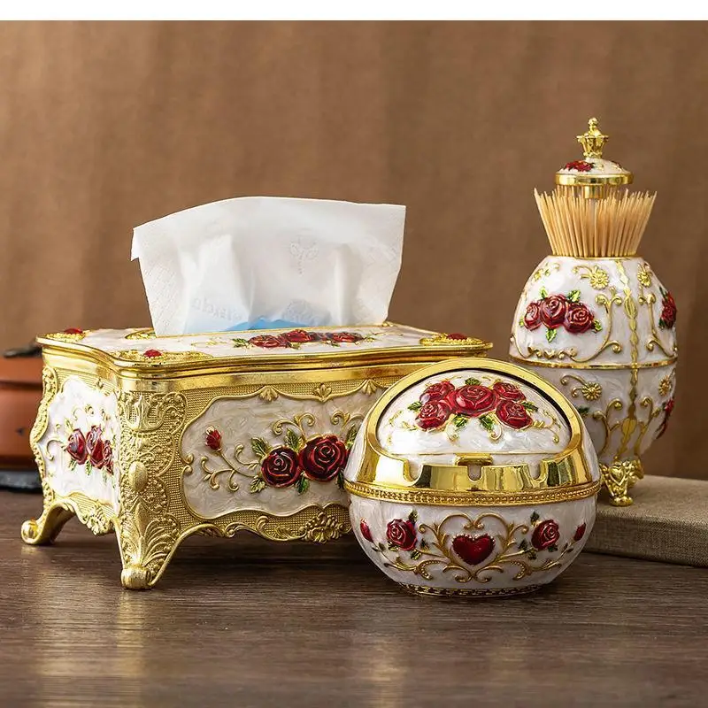 Family Living Room, Office, Handkerchief Storage Box, Toothpick European Luxury Light Ashtray, Box Set