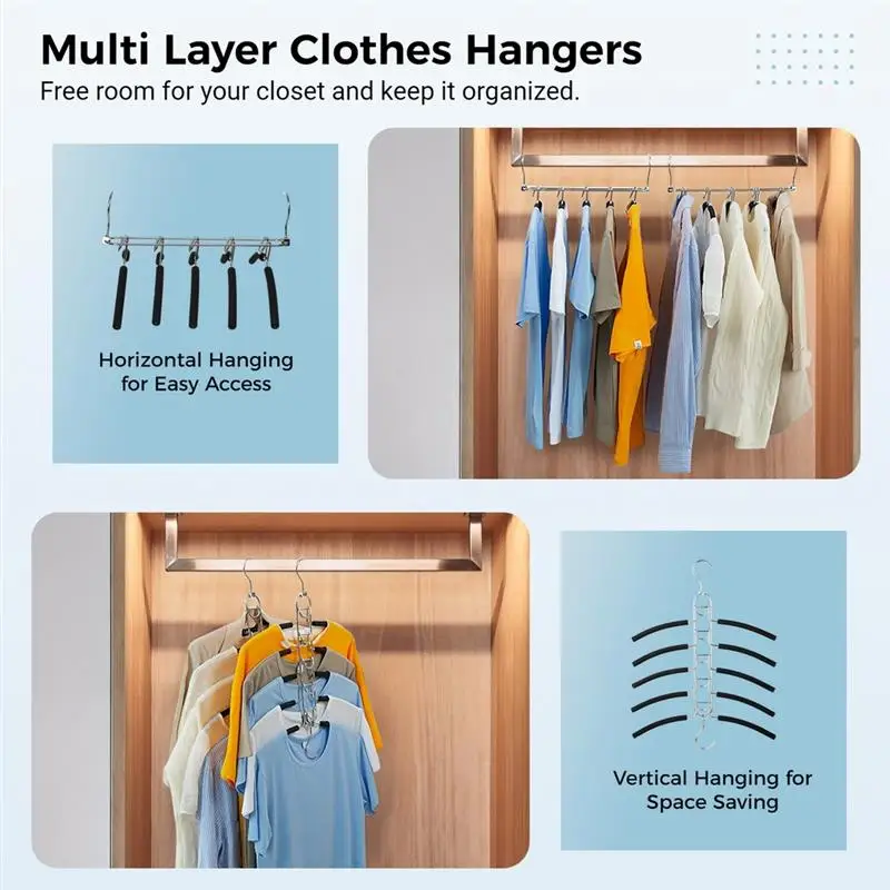 2Pcs Space Saving Clothes Hangers Multi-Layer Metal Clothes Hangers Foam Clothes Racks Detachable Closet Organizers For Suits