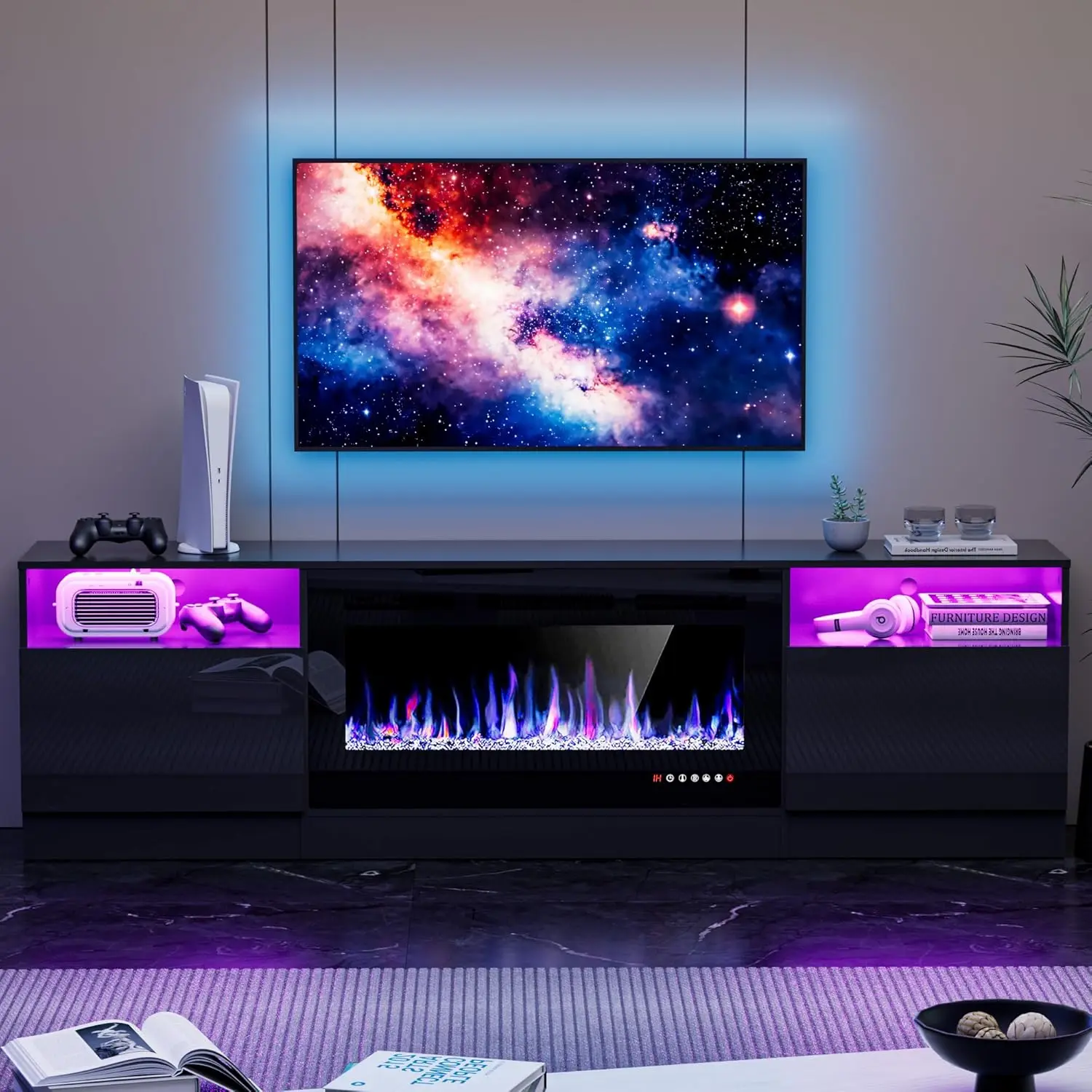 

36" Electric Fireplace TV Stand Entertainment Center Media Console Adjustable LED Light Living Room Customized