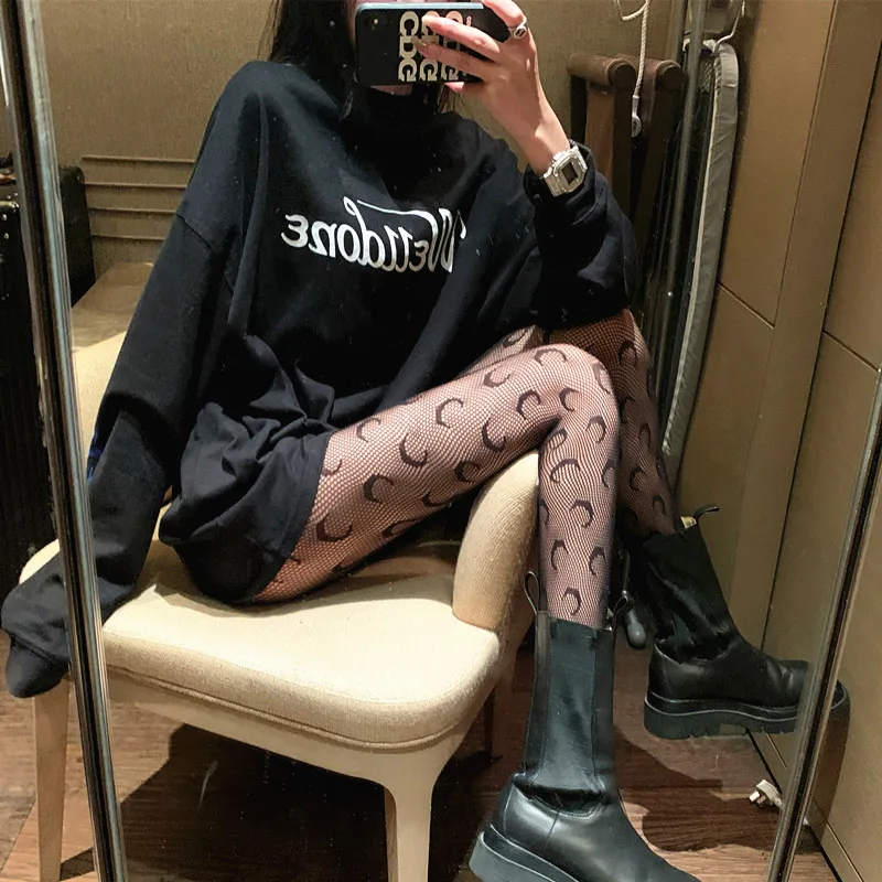 Gothic Black Fishnet Socks Tights Pantyhose Japanese Retro Heart Moon Spider Web Fishnet Lace Bottoming G Stockings for Women