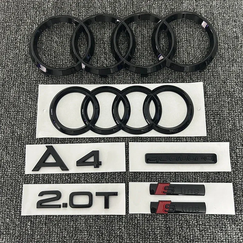 

AUDI 4Ring logo ABS Black Car Hood Front Grill Rear Trunk Emblem Sticker 1P A4 1P Quarrto 1P 2.0T 2P Sline For AUDI A4 2008-2017