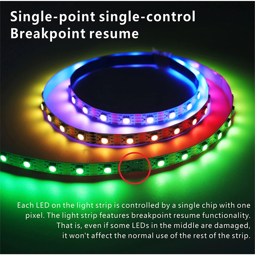 RGB Color LED Strip WS2815 IC 12V Bluetooth WiFi Alexa Music Controller Kit Addressable Dream Color Flexible LED Light for Home