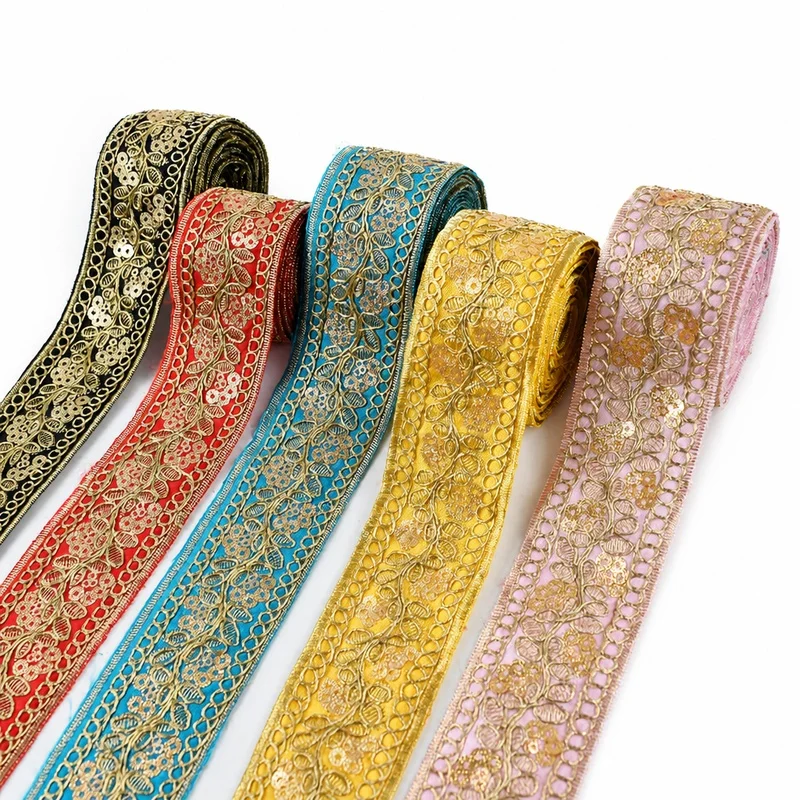 2/5/10/15Yards 4cm Embroidery Ribbon Trim Floral Border for Apparel Dress Costume Handbag Home Textile Sewing DIY Craft Supplies
