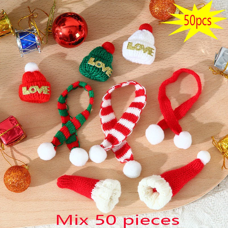 50/100 stks Kerst DIY Handgemaakte Materiaal Gemengde Mini Gebreide Muts Sjaal Festival Decoratie Creatie Diverse Stijl Accessoires