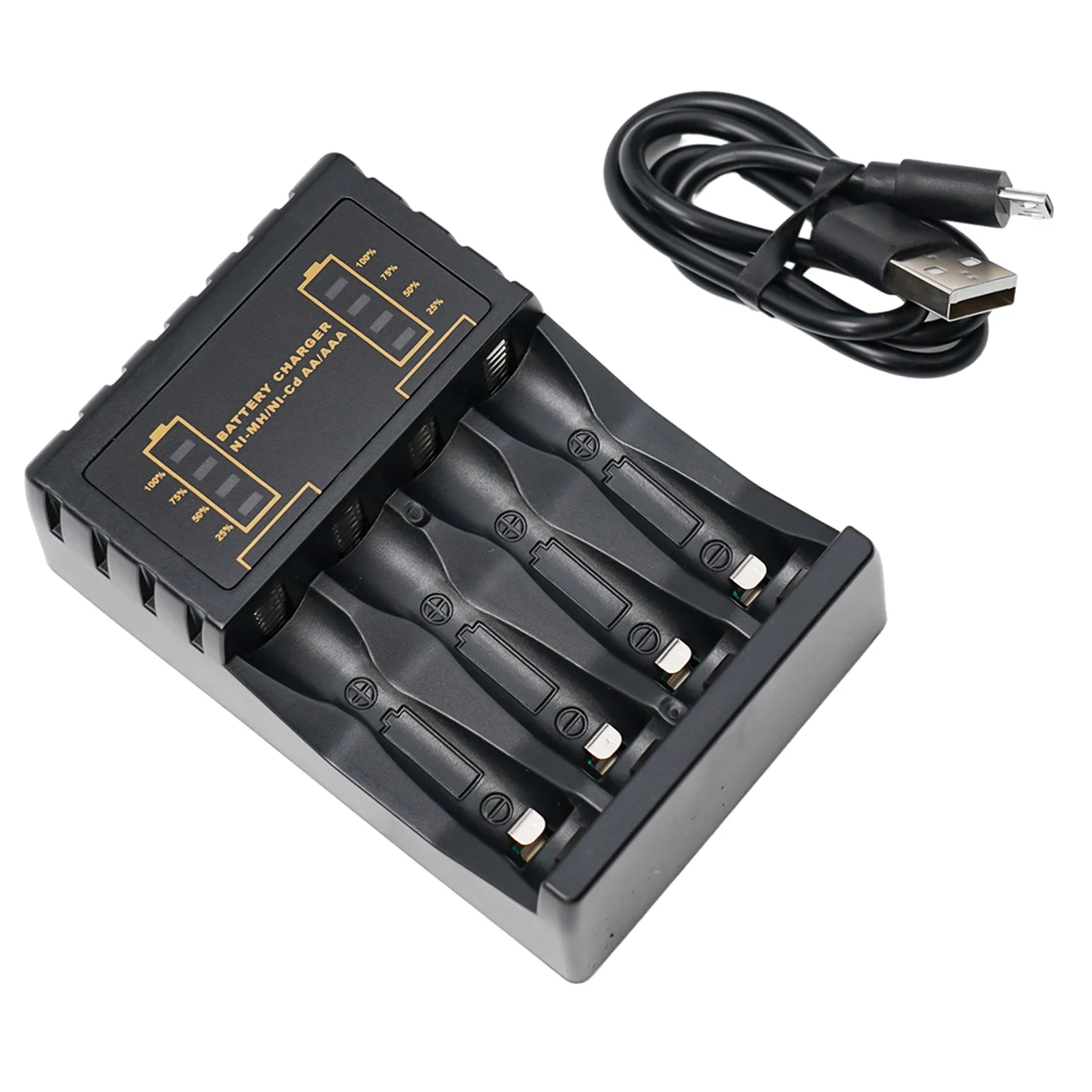 User Friendly and Compact Battery Charger for AA AAA Rechargeable Batteries 4 Slots Reverse Polarity Detection