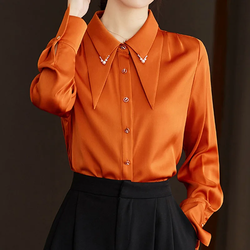 Fashion Autumn Office Lady Long Sleeve Doll Collar Women Shirt Chiffon Shirt Blouse Women Tops Camisas Blusas Para Mujer A602