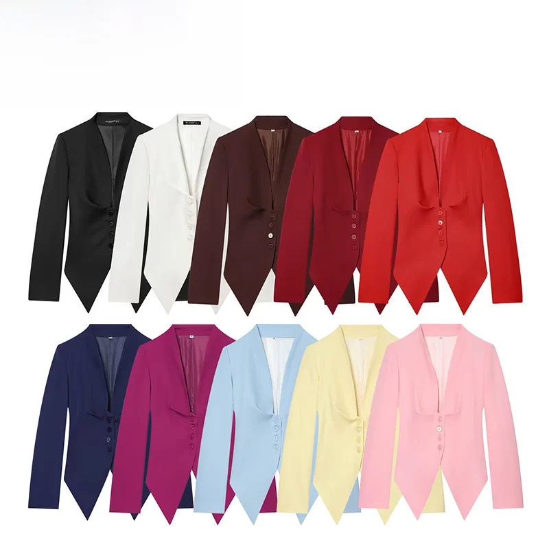 Fashionable Slim Fit Long Sleeve Suit Jacket Women's Premium Quality Polyester Spring New Arrival Versatile Style V-Neck