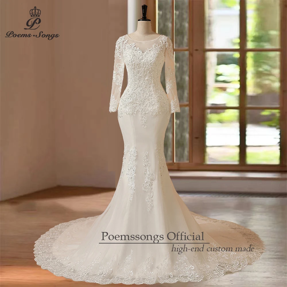 

Customized long sleeves mermaid Wedding dresses for women marriage dress Bride dress vestidos de novia Women's dress for wedding