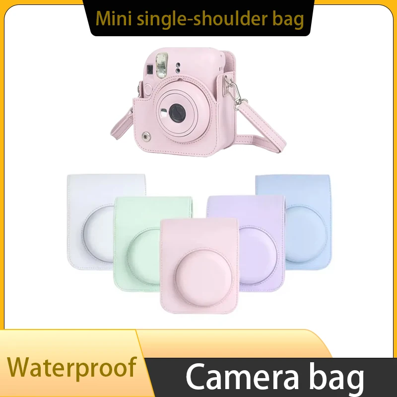 Funda de cuero PU para cámara Instax Mini 12, funda protectora suave, bolsa Trave para Fujifilm, bolsa para cámara con correa para el hombro