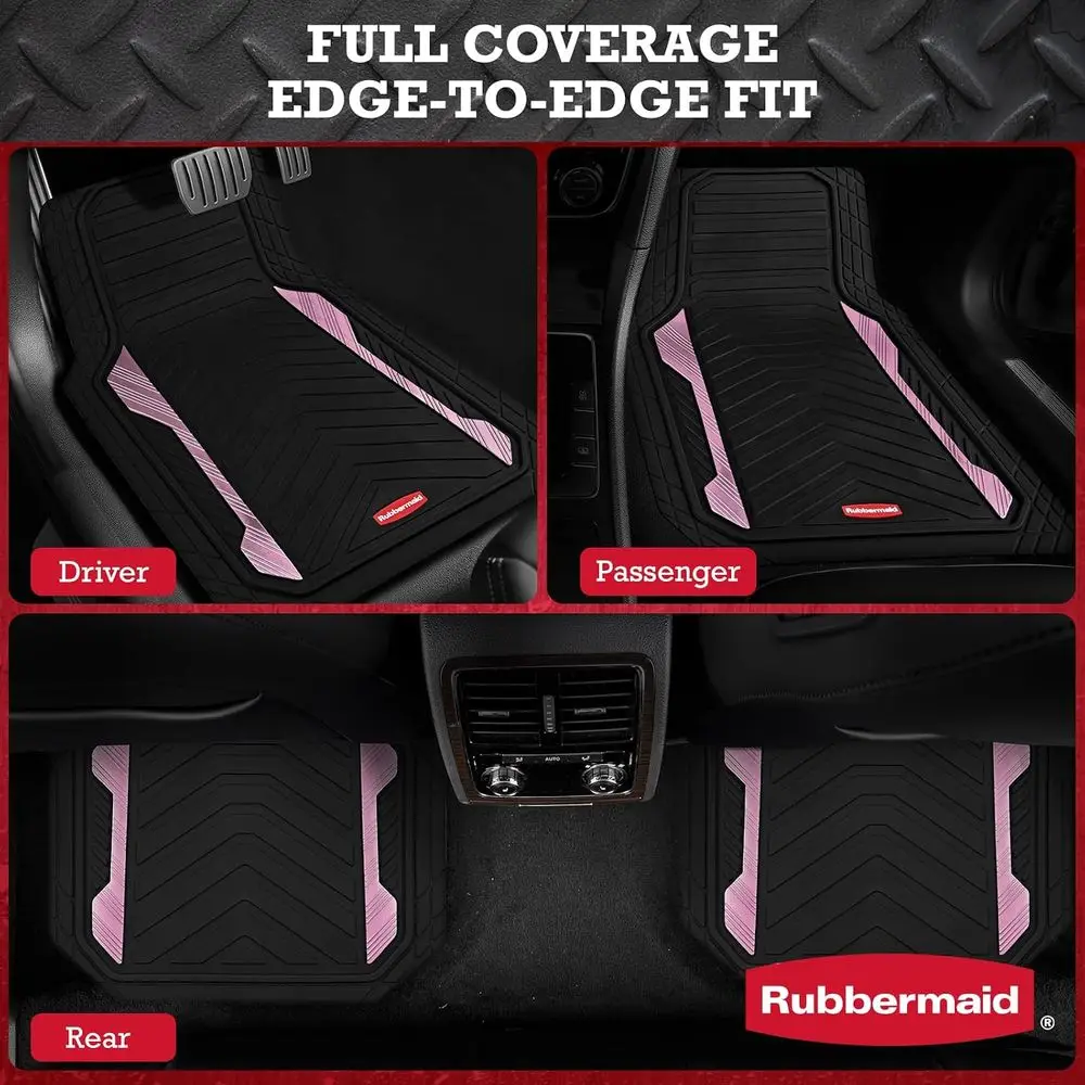 Heavy Duty All-Weather Car Mats Set with Dual-Tone Pink Inserts – Anti-Slip Backing, Trim-to-Fit or Most SUV, Sedan, Van view 6