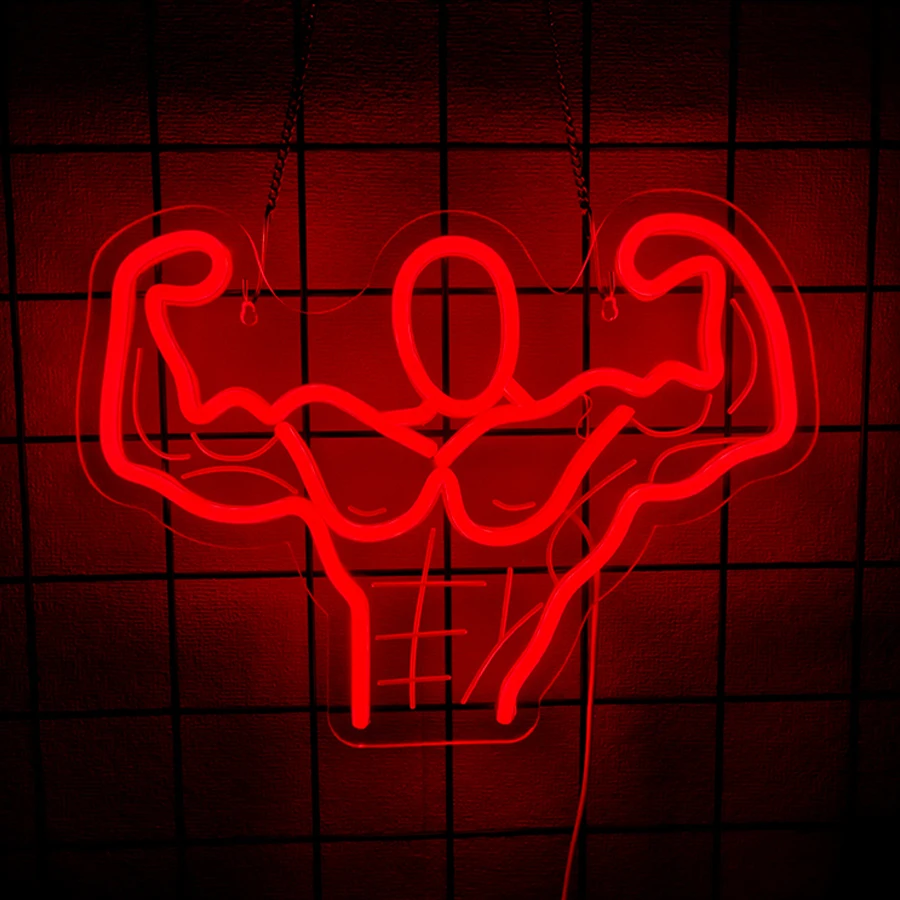 Muscle Man Neon Sign, Gym Neon Light Inspirational LED Bodybuilding Sign USB Powered, for Man Cave Teenage Bedroom Living Room