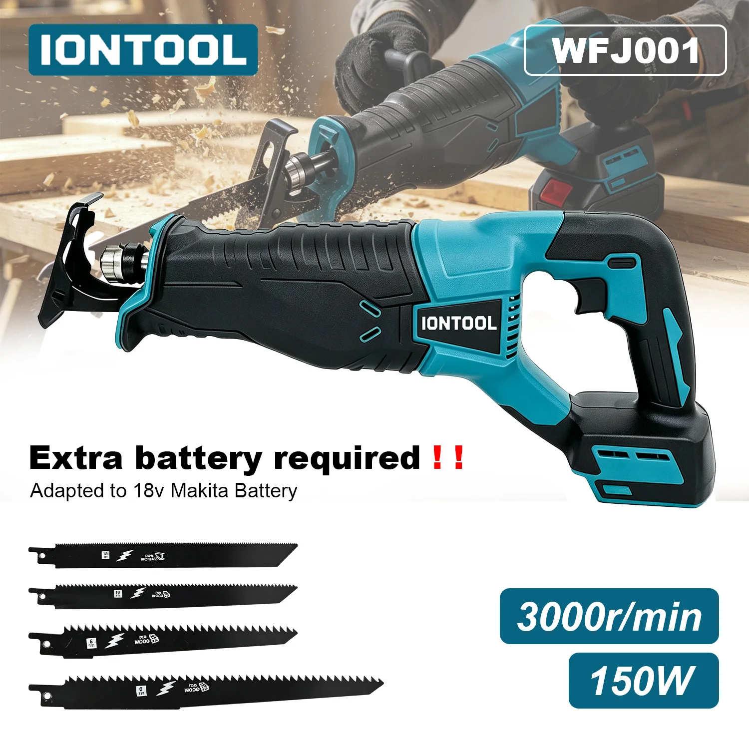 IONTOOL 3000RPM Cordless Reciprocating Saw 150W Power Tool Bare Tool For Home Garden Wood Cutting Fits Makita 18V Batteries