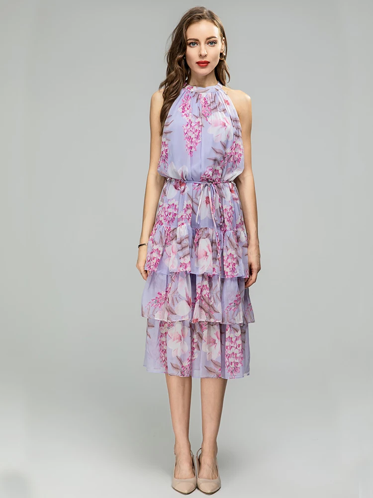 

Fashion Halter Sleeveless Sexy Women Dresses Summer Beach Holiday Elegant Print Cake Vestidos