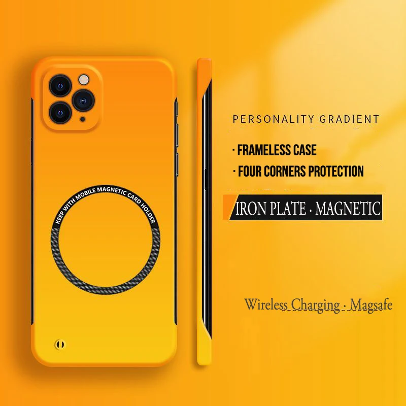 Hard PC Gradient Color Frameless Phone Case For Magsafe iPhone 16 15 14 Plus 13 12 11 Pro X XR Xs Max Magnetic Matte Thin Cover